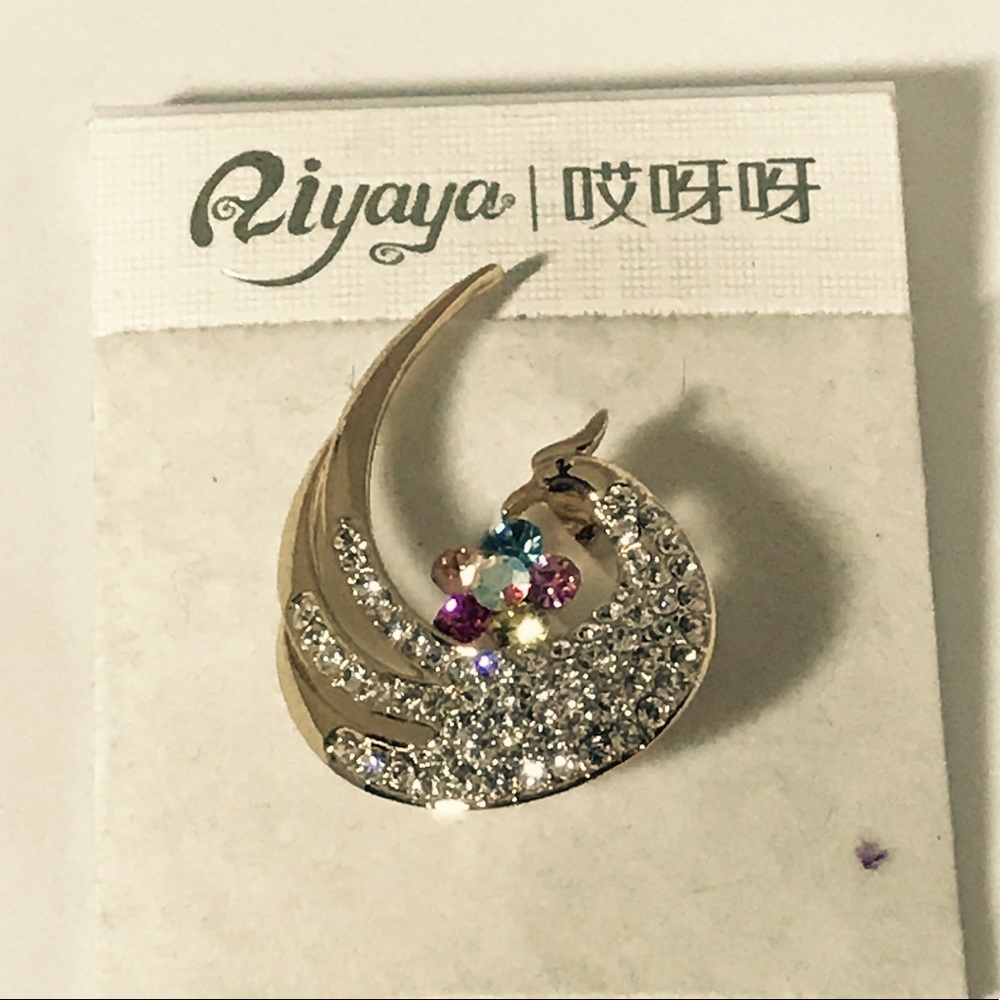 New Vintage Avalaya Crystal / Diamante Swan Brooch Silver Pin Colors Rhinestones